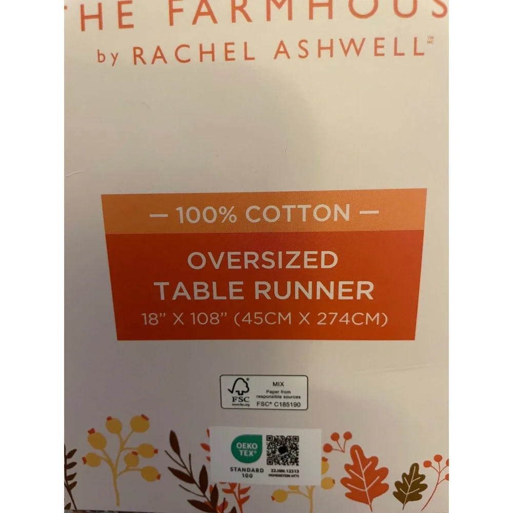 Farmhouse Rachel Ashwell Pumpkin Damask Table Runner‎ Fall Decor 18x108